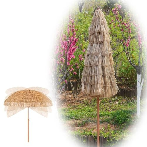 Ombrellone da Spiaggia Hawaiano 200/240 cm, ombrellone da Patio in Paglia Regolabile, Parasole Esotico in Palma per Uso Esterno, Giardino e Spiaggia (200 cm/6,5 Piedi)