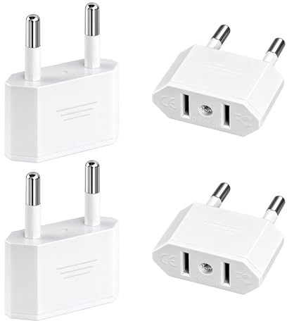 4 Stück US nach EU Reiseadapter, US Stecker EU Adapter | 2-Pin Konverter, Kompatibel mit Geräten mit US-Netzteil für Amerika, Kanada, Mexiko, Spanien, Ägypten