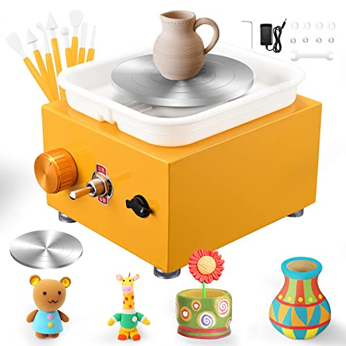 Torre di ceramica elettrica da 30 W, 2000 RPM, con bacino rimovibile in ABS e vassoio girevole 6,5/12 cm, macchina per tornio per argilla, ideale per bambini, principianti e adulti, giallo