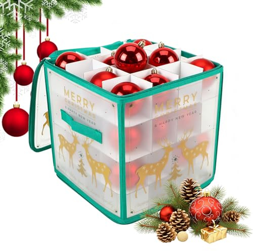 TaimeiMao Aufbewahrungsbox für Weihnachtskugeln, Christbaumkugel | Tasche für 64, Weihnachtskugeln aufbewahrung mit Trennwänden und Griffen, Verstellbaren, Faltbarer, für Weihnachtsschmuck