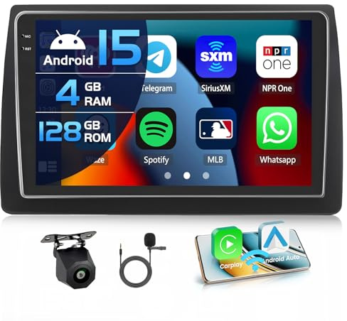 Inefala 4+128G Radio para Fiat Stilo 2002-2010 Android 15 con 9'' In-Cell Pantalla con Wireless Carplay y Android Auto Mirror Link Radio FM/RDS GPS WiFi Bluetooth SWC Cámara Inversa