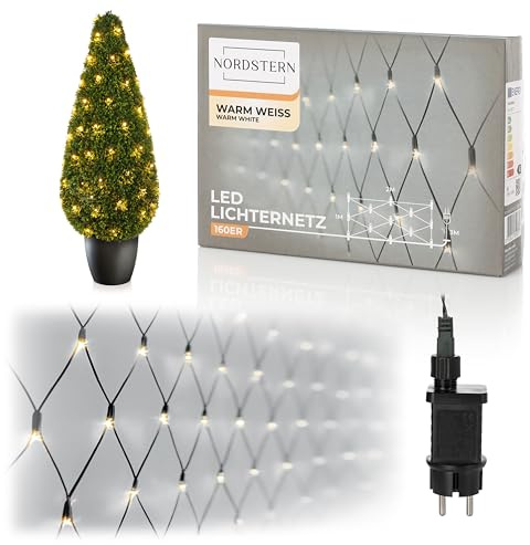 Nordstern LED Lichternetz Warmweiß 160 LEDs - Lichtervorhang Beleuchtung für Innen & Außen 2 x 1 m - Lichterkette für Buchsbaum, Weihnachtsbeleuchtung oder Sternenhimmel