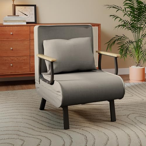 Fabulcozy Sofá Cama Convertible de 1 Plaza Sillón Cama Ajustable, Funda Extraíble Cojín Suave, Patas de Metal para Salón/Oficina (Gris Claro)