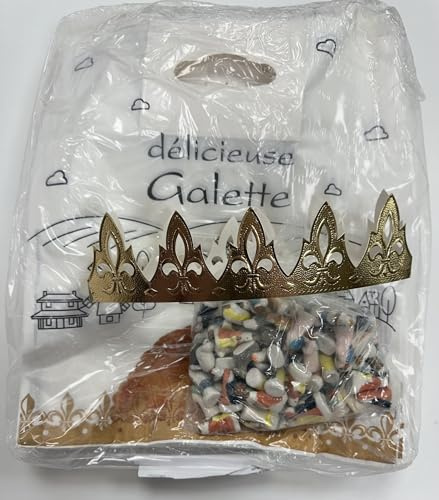 lepetitmitron - Kit Épiphanie, 100 Sacs Galette 30cm de Large, 100 Santons de Provence, 100 Couronnes Carton Dorées H 5,5cm Longueur 52cm