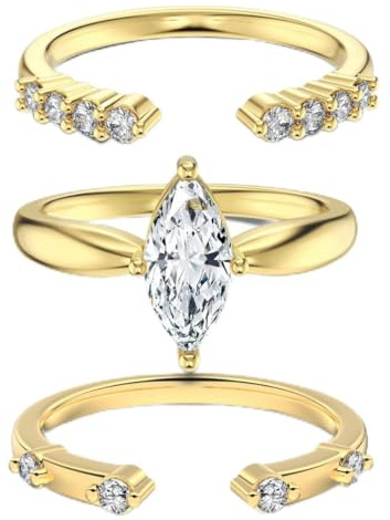 ZUOHUI Bague empilable Unisexe en Argent Sterling 925, Taille Marquise, zircone cubique 5A