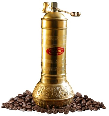 Sozen 7.6 Manual Coffee Grinder Brass – Hand Crank Burr Mill for Turkish Coffee, French Press, Espresso, Camping & Home Use – Portable Coffee Bean Grinder, Adjustable Conical Grinder