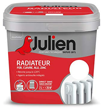 Julien Peinture Radiateur Acrylique, Fer, Cuivre, Alu, zinc - Direct sans sous-couche, Brillant, Blanc Brillant, 2 L