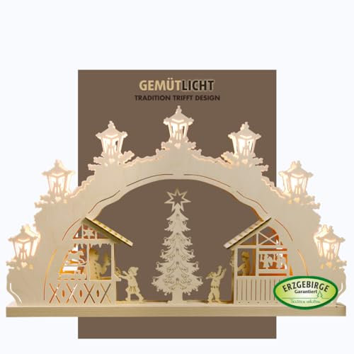 weigla - Arco luminoso LED originale Monti Metalliferi 7 volte. Mercatino di Natale - Arco luminoso natalizio - 7 x 34 V, 0,2 W, E10 - Decorazione natalizia per interni - Arco in legno