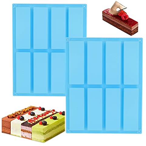 MARUKO Silikon Müsliriegel Backform, Silikonform Riegel Rechteckig, Backform für Müsliriegel, Brownie (8 Mulden, Blau)