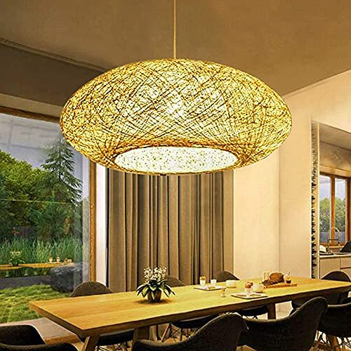 Hängelleuchte Bambus Handgewebte Natürlicher Rattan Pendellampe Kreative Handmade Lampenschirm Restaurant Schlafzimmer Wohnzimmer Kronleuchter Esszimmer Lampe E27 Vintage Hängelampe, 50CM