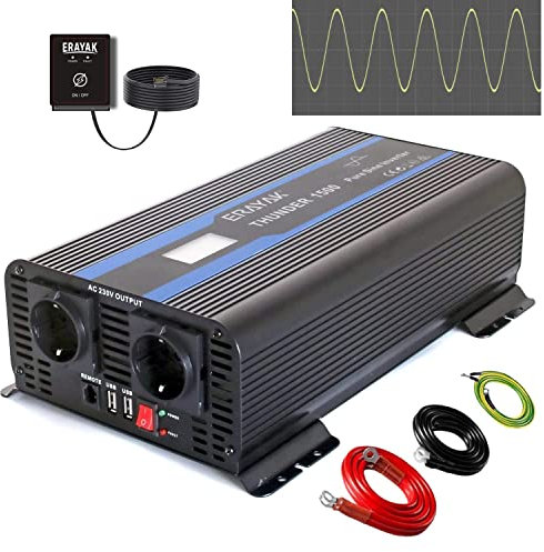 Erayak Spannungswandler 12V auf 230V Reiner Sinus Wechselrichter 1500W/3000W mit 6m Fernbedienung und LED-Anzeige für Fahrzeuge Kfz Solar Auto Wohnmobil Haushaltsgeräten