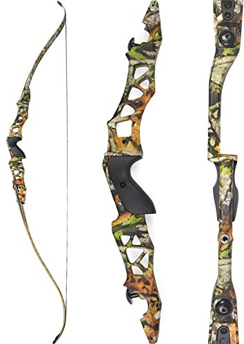 SHARROW 64 Zoll Bogenschießen Takedown Recurve Bogen ILF Wurfarme und Bogen Riser Amerikanischer Jagdbogen Erwachsene Sportbogen 30-60lbs für Outdoor Schießen (Camo, 60lbs)