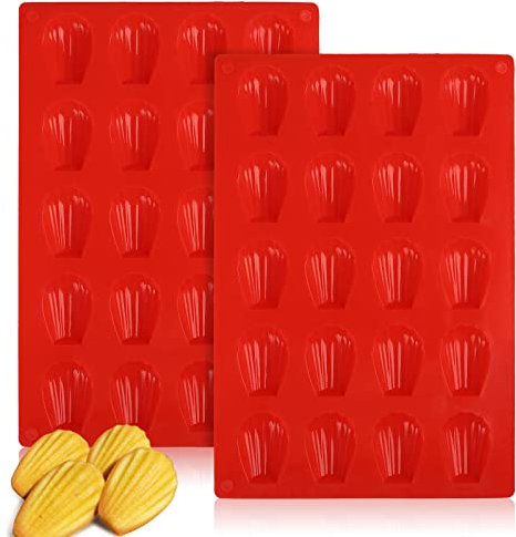 Bäcker & Lecker 2 Stück Silikon Mini Madeleine Backformen Kuchenform 29.5 x 20 cm mit Antihaftbeschichtung 20 Mulden Rot