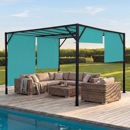 Mendler Pergola Baia Schiebedach türkis-blau - 4x4m | Garten Pavillon, Terrassenüberdachung, stabiles 6cm-Stahl-Gestell
