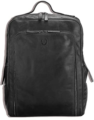 Corno d´Oro Premium Lederrucksack Herren Groß I Handmade Business Rucksack Damen Leder für 17 Zoll Laptop I Laptoprucksack Vintage Schwarz