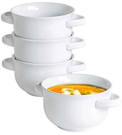 Cuenco de Sopa, Cuencos para Cereales y Sopa de 650 ml para 4 Personas en Porcelana, Conjuntos de Tazones Lavavajillas Adecuado - Blanco 650 ml