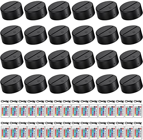 Riakrum 24 Sets 3D Night LED Light Lamp Base 16 Colors LED Light Display Base with Remote Control and USB Cable, Christmas Decorative Lighting Lamp Base for Acrylic and Resin Glass(Black)