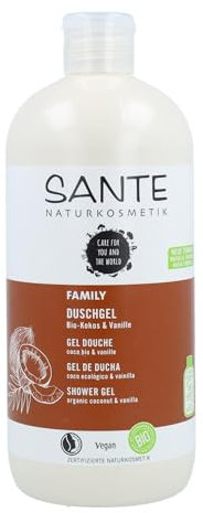 Sante Naturkosmetik - Gel doccia biologico al cocco e vaniglia, profumo tropicale, deterge delicatamente e a fondo, vegano, estratti biologici, 500 ml