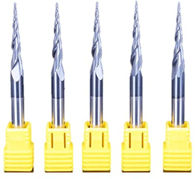 ElecMotive 5Pcs Fraise à bout conique avec embout,Rotatives Titane Fraises à bout en Spirale pour Gravure CNC 0,75mm Pointe