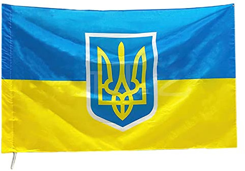 Bandera Ucraniana Grande, XiXiRan Bandera Ucrania 150 x 90 Cm, Bandera de Ucrania Exterior, Banderas Nacionales Ucranianas, Bandera Ucraniana con Escudo Nacional, Ukrainian Flag Banner