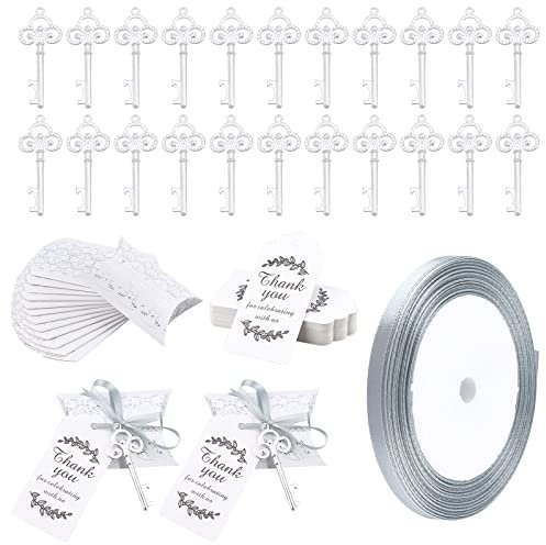 NBEADS 36pz Apribottiglie A Chiave Vintage, con Apribottiglie in Lega d'Argento Etichetta di Ringraziamento e Scatola di Caramelle Cuscino per Bomboniere Decorazione Natalizia per Feste