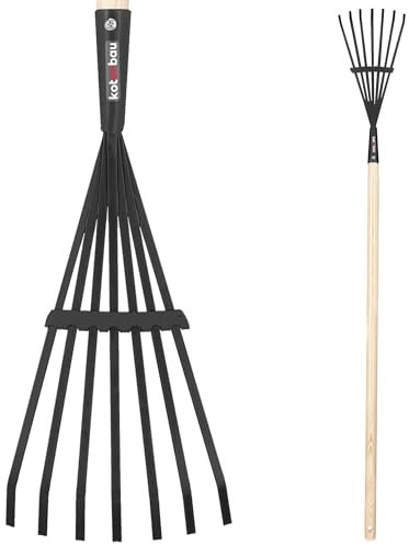 KOTARBAU® Laubbesen aus Stahlband Fächerbesen mit 7 Zinken Laubrechen mit Holzstiel 110 cm Gartenrechen Drahtbesen Gartenharke Gartenwerkzeug Perfekt zum Aufräumen des heimischen Gartens