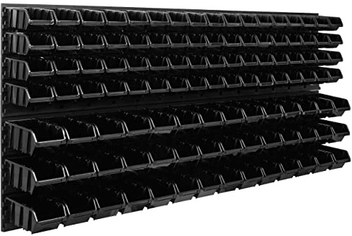 SimpleThing Lagersystem Werkstattregal | 172 x 78 cm | 110 stck. Box | Wandregal mit Stapelboxen - Wandplatten Extra Starke Schüttenregal Warkzeuglochwand Lagerregal Garage Regal