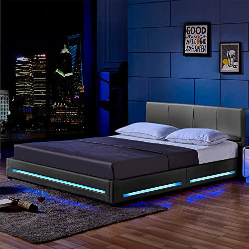 Home Deluxe - LED Bett Asteroid - Dunkelgrau, 180 x 200 cm - inkl. Matratze und Lattenrost I Polsterbett Design Bett inkl. Beleuchtung
