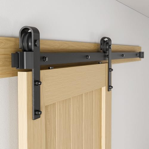 BONIKLUBA 6.6ft/200cm Sliding Door Kit, Barn Door Sliding Kit, Splice Track Black