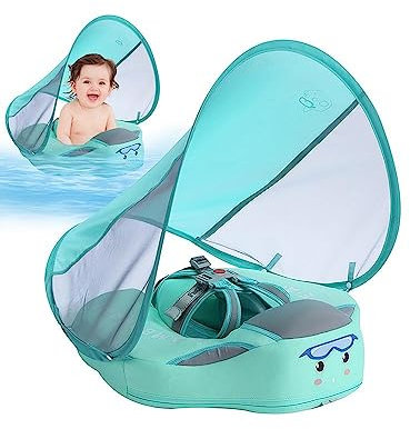 Bouee Piscine avec Auvent, Flotteur Natation pour bébé UPF 50+ Protection Solaire UV, auvent Amovible, sûr Mignon flotteu Piscine pour bébé Non gonflables Pendant 3 à 24 ois