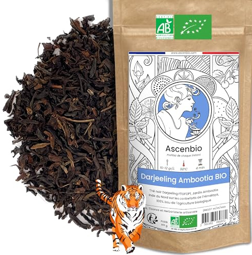 Ascenbio ✿ Tè nero Darjeeling Ambootia FTGFOP1 biologico dell'India ✿ 180 g sciolto ✿ Preparato e confezionato in Francia ✿ Imballaggio biodegradabile