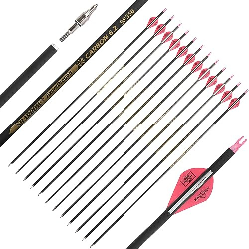 SHARROW Bogenschießen Carbonpfeile 30 Zoll Carbon Pfeile Jagd Ziel Praxis Pfeile Spine 300-600 Bogenpfeile Jagdpfeile für Compound Recurve Bogen Outdoor-Schießen (Spine 400, Rosa)
