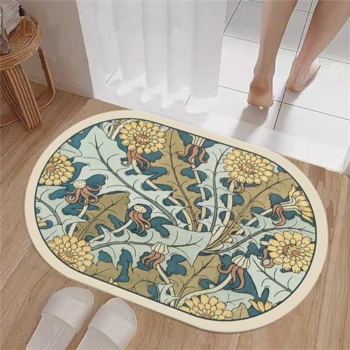 Badematte Rutschfester Badezimmerteppich Groß, Super Absorbierende Bodenmatte, Schnell Trocknend Badematten, Badteppich Rutschfest Badematte SaugfäHige Badvorleger Badezimmermatte Löwenzahn, 100x160cm