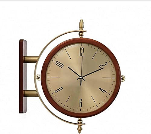 Antik Retro Bahnhofsuhr Doppelseitige Wanduhr for massive Holz, europäischer Stil doppelseitiger Hängsuhr, ruhige, einfache Lesen Sie zwei Gesichter Stationuhr for Home Decor Indoor Living Room Study