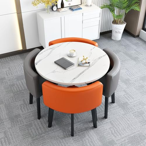 Tisch Und Stuhl Set, Runder Esstisch Mit 4 Stühlen Set, Rezeption Tisch Und Stuhl Kombination, Tischdurchmesser 80 cm, Besprechungstisch Mit Stühlen, Verhandlungstisch, Für Esszimmer Und Küche (Color