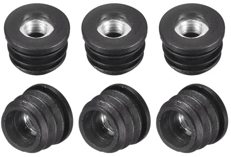 QUARKZMAN 6 Stück Kunststoff-Gewindeeinsätze mit M8-Gewinde, für 22mm/0,86 Außendurchmesser Rundrohr, verstellbare runde Schwarze Kunststoffstopfen, Stuhlbeinkappen Möbelbein-Stopfen