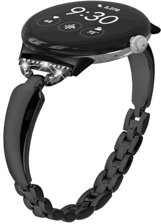 Miimall Armband aus Zinklegierung für Google Pixel Watch 3 41 mm/Pixel Watch 2/1, glitzerndes Strass-Armband, 20 mm, kein Lücken-Metallband, verstellbares Ersatzarmband für Damen und Mädchen, Schwarz