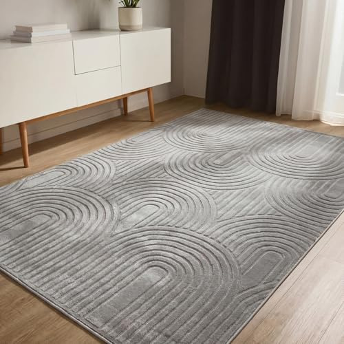 benuta Basic Matta Claire - Grå 160x230 cm - Minimalistisk geometrisk retro vardagsrum - Lättskött - Lämplig för golvvärme