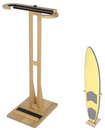 HIKULA Surfboard Stand Racks, Indoor Display Stand Shortboard and Longboard Organizer Floor-Standing Design, Storage & Display for Surfboard and Skimboard, Polished Beach Wooden, brown