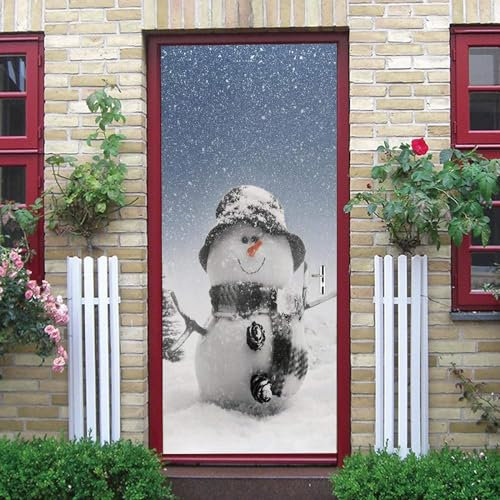 3D Türtapete Selbstklebend Weißer Schneemann 85 X 215 Cm Diy Wandbild Pvc Wasserdicht Pvc Türtattoos Türposter Türaufkleber Fototapete Türfolie Für Tür,Wohnzimmer,Schlafzimmer,Küche Toilett -8Q6A+K3L5