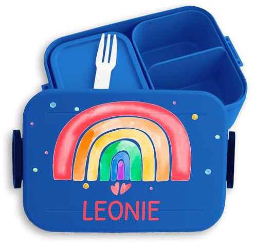 Kinder Bento Box Midi Lunchbox für Mepal Bentobox - Regenbogen mit Namen personalisiert Rainbow I - 900 ml - Blau - vesperbox mädchen kita brotbox schule personalisierte geschenke kind