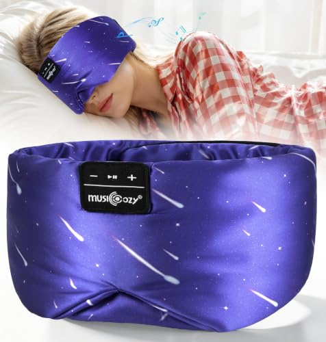 MUSICOZY Sleep Mask Headphones 100% Blackout Ice Silk Sleep Headphones | Soft & Cool Headphones For Sleeping, Travel & Side Sleepers With Bluetooth 5.4 & 16H Playtime.Great Gift For Men & Women