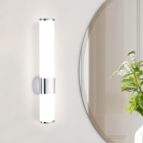 meoaow Spiegelleuchte Bad Led Badezimmer - 6W Wandlampe Lampe Neutralweiße Lichtfarbe 4000K Seite Spiegel Wandleuchte Chrom Badlampe Spiegelschrank Beleuchtung 35cm