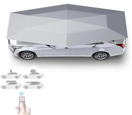 Ombrellone Parasole Automatico per Auto, Tenda Copertura per Auto da Esterno Non fissa, Tenda da Garage per Auto Pieghevole da Esterno Portatile, Copertura Antigrandine per Auto (Gray, 4.2×2.3M)