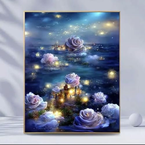 Malen Nach Zahlen Erwachsene Landschaft, Rose Malen Nach Zahlen für Erwachsene, DIY Ölgemälde Leinwand Set mit Pinsels und Farbe, Als Geburtstag Weihnachten Geschenk für Frauen Home Deko 20x30 cm