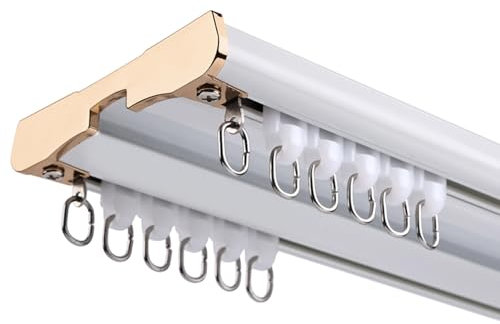 Vorhangschiene, Aluminium, Gardinenschiene 2-läufig Für Schiebevorhang Vorhang, Gardinen Rostfreie Gardinenschiene Komplettset Mit Zubehör Einfach Zu Montieren(Weiß,260cm)