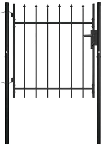 Sufrk Puerta de valla con diseño de lanza, 100 x 75 cm, puerta de jardín de doble puerta con puntas de lanza de acero negro, Cacello para valla, puerta de metal, puerta exterior, puerta