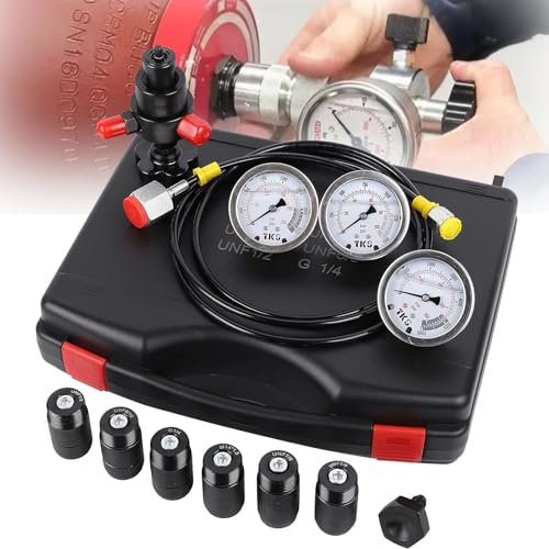 ylpddmm Druckmessgerät Hydraulisches Druckprüfgerät, Hydraulic Stickstoffspeicher, Hydraulikdruckprüf-Kit mit Pressure Gauge/Test Hose/Test Coupling/SchutzkastenManoCom