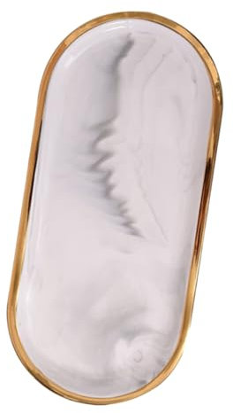 COLLBATH Imitation Marble Oval Schmuckdisplay Tray Für Halsketten Ohrringe Und Ringe Große Keramikablage Mit Goldrand Für Schmuckaufbewahrung Und Dekoration