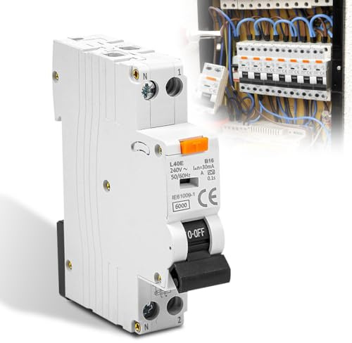 FI Schutzschalter 16A, RCBO B16A 30mA, Typ A, 240V, 1P+N, Curve B | FI/LS-Schalter, Fehlerstromschutzschalter, 16Amp Nennstrom RCD Protected Circuit Breaker, DIN-Schienen-Montage, für Hause